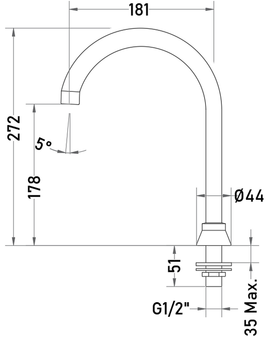 Caño Giratorio para Grifo de Pedal Latón Cromado 18,1 cm