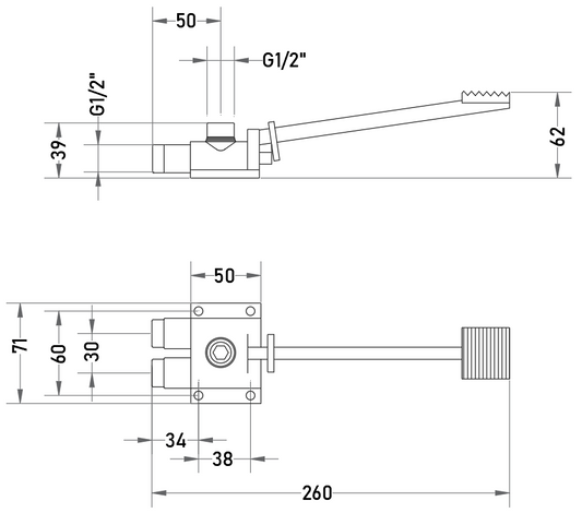 Grifo Pedal Mezclador Temporizado 2 Aguas Latón Cromado Conexión G1/2”