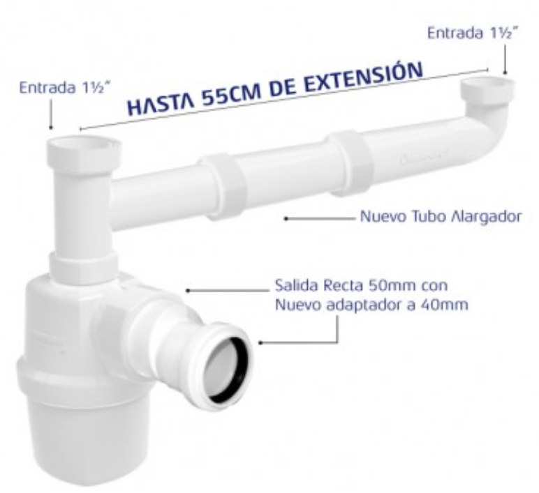 Sifón Hoffens LOA para Lavaplatos Doble Cubeta Extensible 55 cm