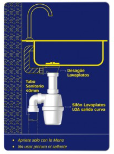 Sifón Hoffens LOA para Lavaplatos Salida Curva 40 mm