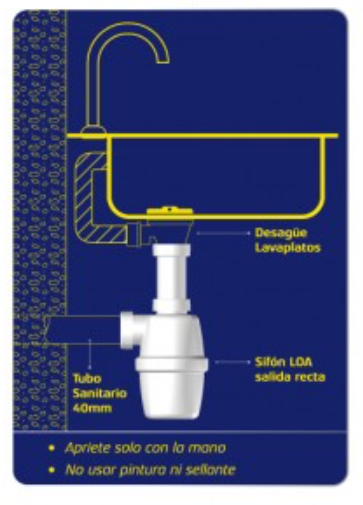Sifón Hoffens LOA para Lavaplatos Salida Recta 40 mm