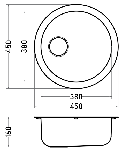 Lavaplatos Empotrado Redondo 45 cm 1 Cubeta Acero Inoxidable
