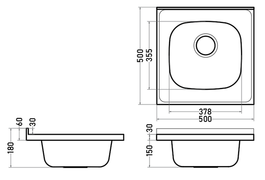 Lavaplatos Sobreponer 50 cm 1 Cubeta Sin Perforación Acero Inoxidable