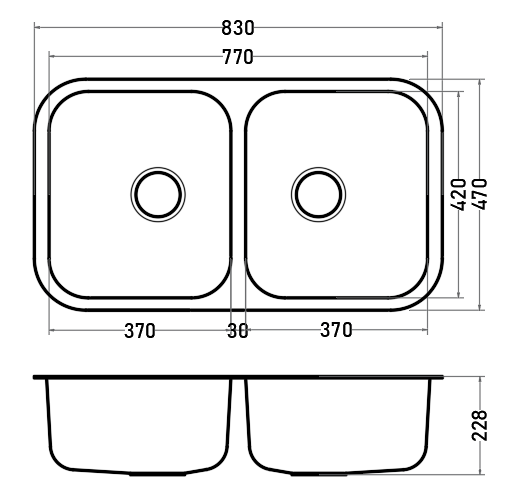 Lavaplatos Acero Inoxidable 2 Cubetas 830x470 mm