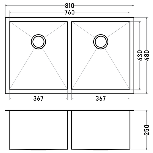 Lavaplatos Acero Inoxidable 2 Cubetas 810x480 mm