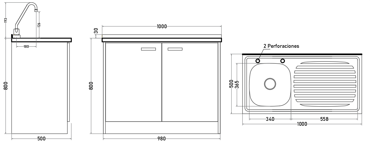 Kit Cocina 100 cm | Mueble + Lavaplatos + Combinación 8”