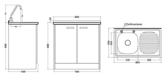 Kit Cocina 80 cm | Mueble + Lavaplatos + Combinación 8”