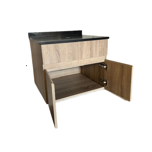 Mueble Lavamanos Suspendido 60 cm con Cubierta de Cuarzo Negro