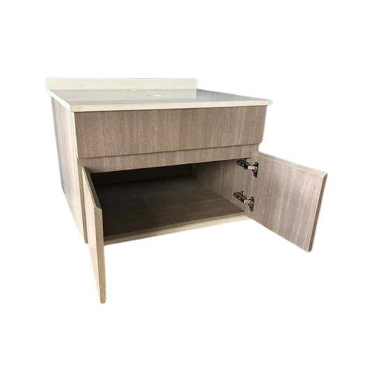 Mueble Suspendido 80 cm con Cubierta de Cuarzo Blanco Marfil