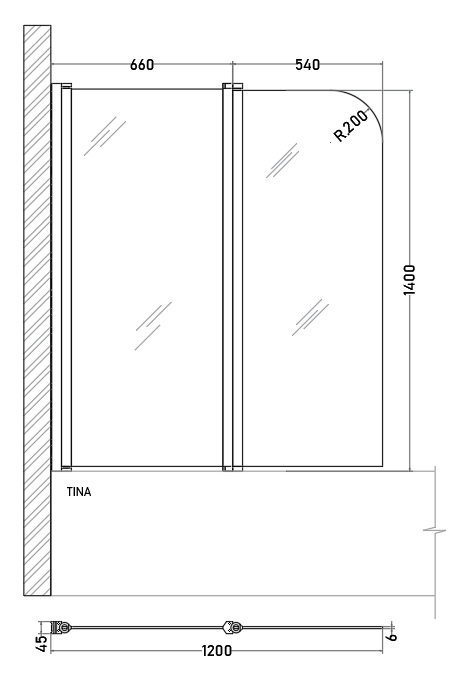 Shower Door para Tina 120 cm Puerta Abatible Vidrio Templado 6 mm