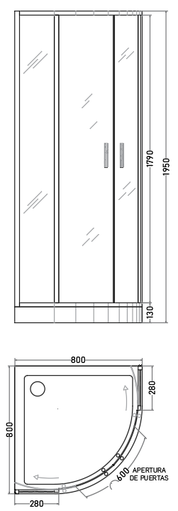 Cabina de Ducha 80x80 cm Puertas Correderas Vidrio Templado 5 mm