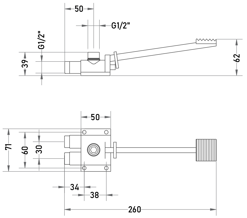 Grifo Pedal Mezclador Temporizado 2 Aguas Latón Cromado Conexión G1/2”