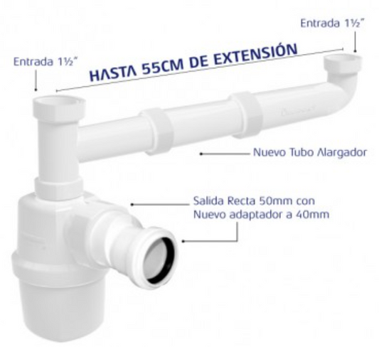 Sifón Hoffens LOA para Lavaplatos Doble Cubeta Extensible 55 cm