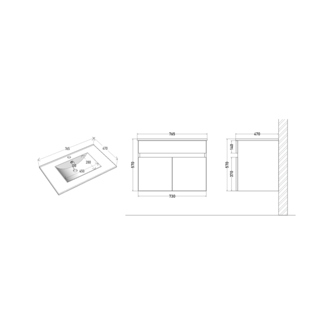 Lavamanos de Loza 75 cm con Mueble Suspendido