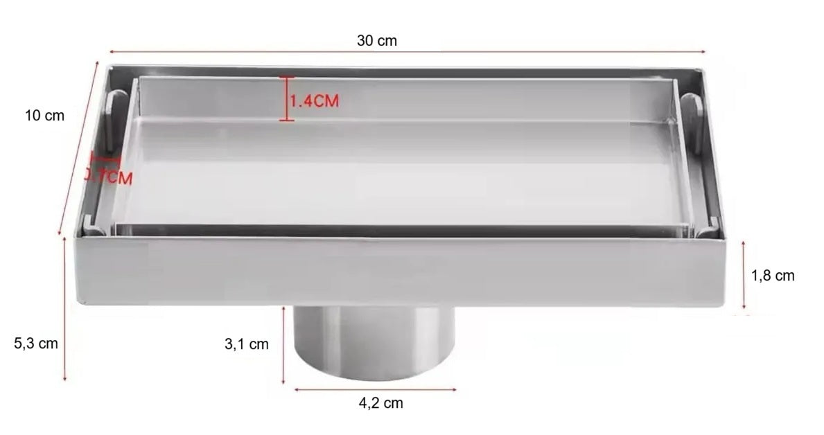 Desagüe de Piso Invisible Rectangular 30x10 cm Acero Inoxidable Anti Olores