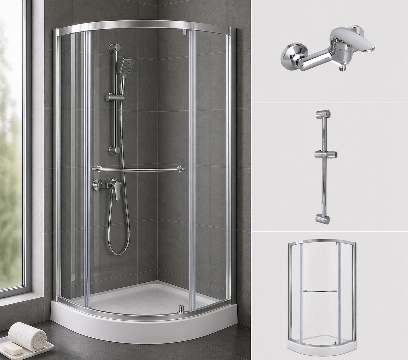 Kit Cabina Ducha 90X90 + Grifería + Barra Ducha