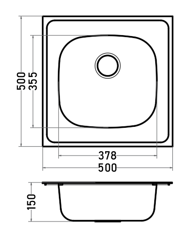 Lavaplatos Empotrar 50x50 cm 1 Cubeta Sin Perforación