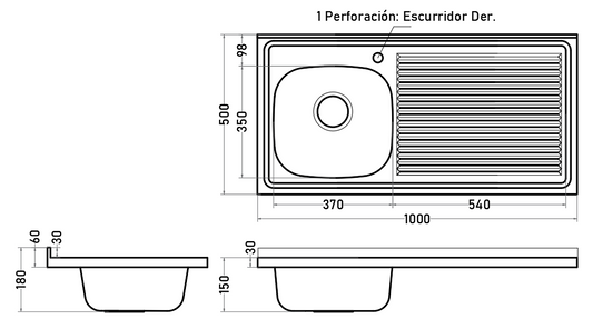 Lavaplatos Sobreponer 100x50 cm 1 Cubeta con Escurridor
