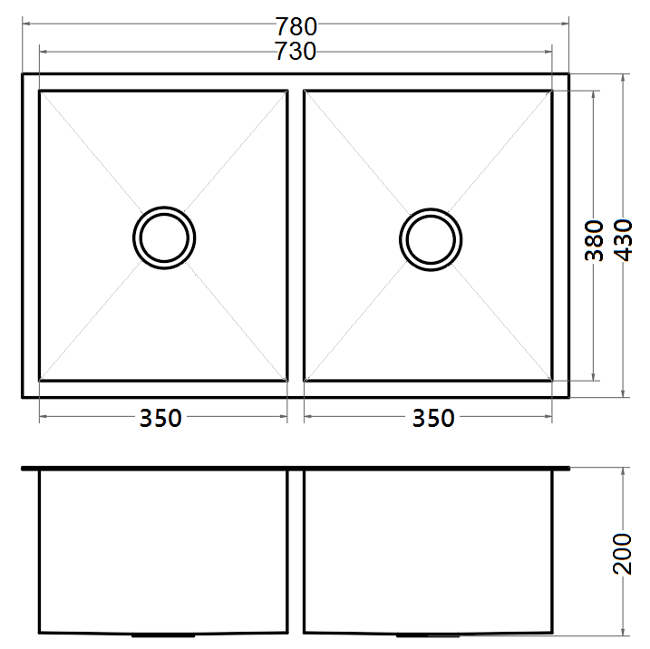 Lavaplatos 2 Cubetas 780x430 mm Negro