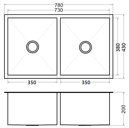 Lavaplatos 2 Cubetas 780x430 mm Negro