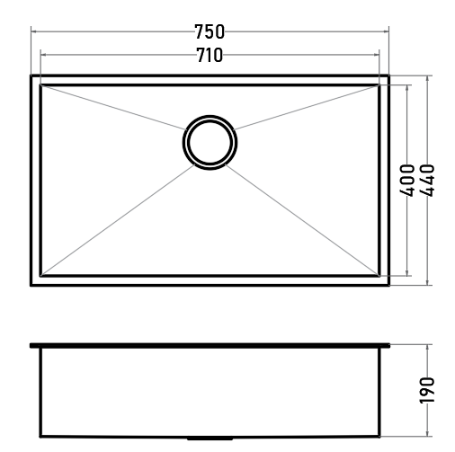 Lavaplatos Bajo Cubierta 750x440 mm 1 Cubeta