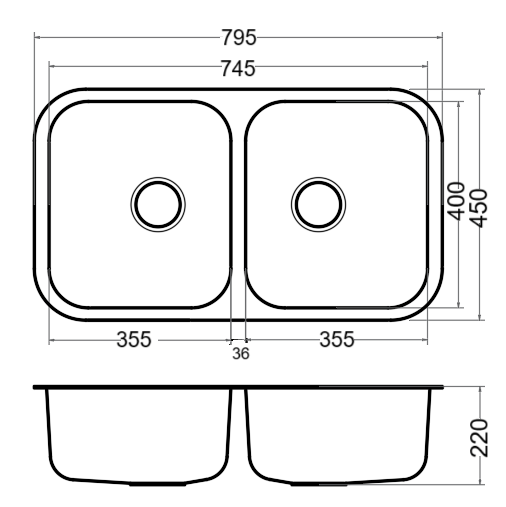Lavaplatos Acero Inoxidable 2 Cubetas 830x470 mm