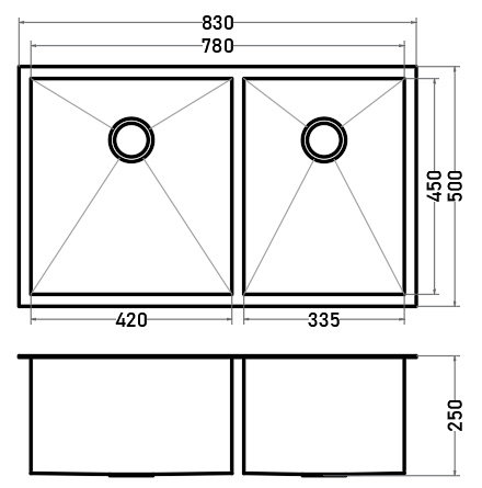 Lavaplatos Acero Inoxidable 2 Cubetas 830x500 mm