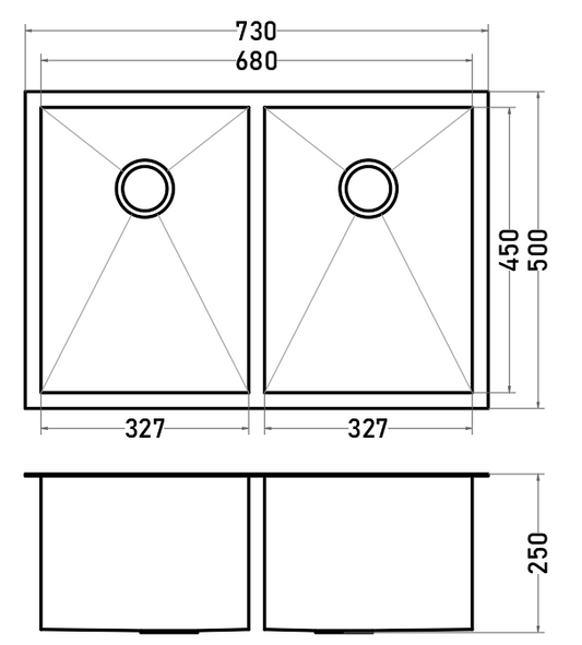 Lavaplatos Acero Inoxidable 2 Cubetas 730x500 mm