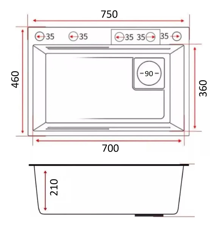 Lavaplatos Empotrado Multifuncional Cascada 750x460 mm