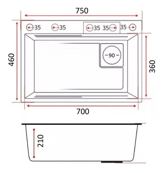 Lavaplatos Empotrado Multifuncional Cascada 750x460 mm