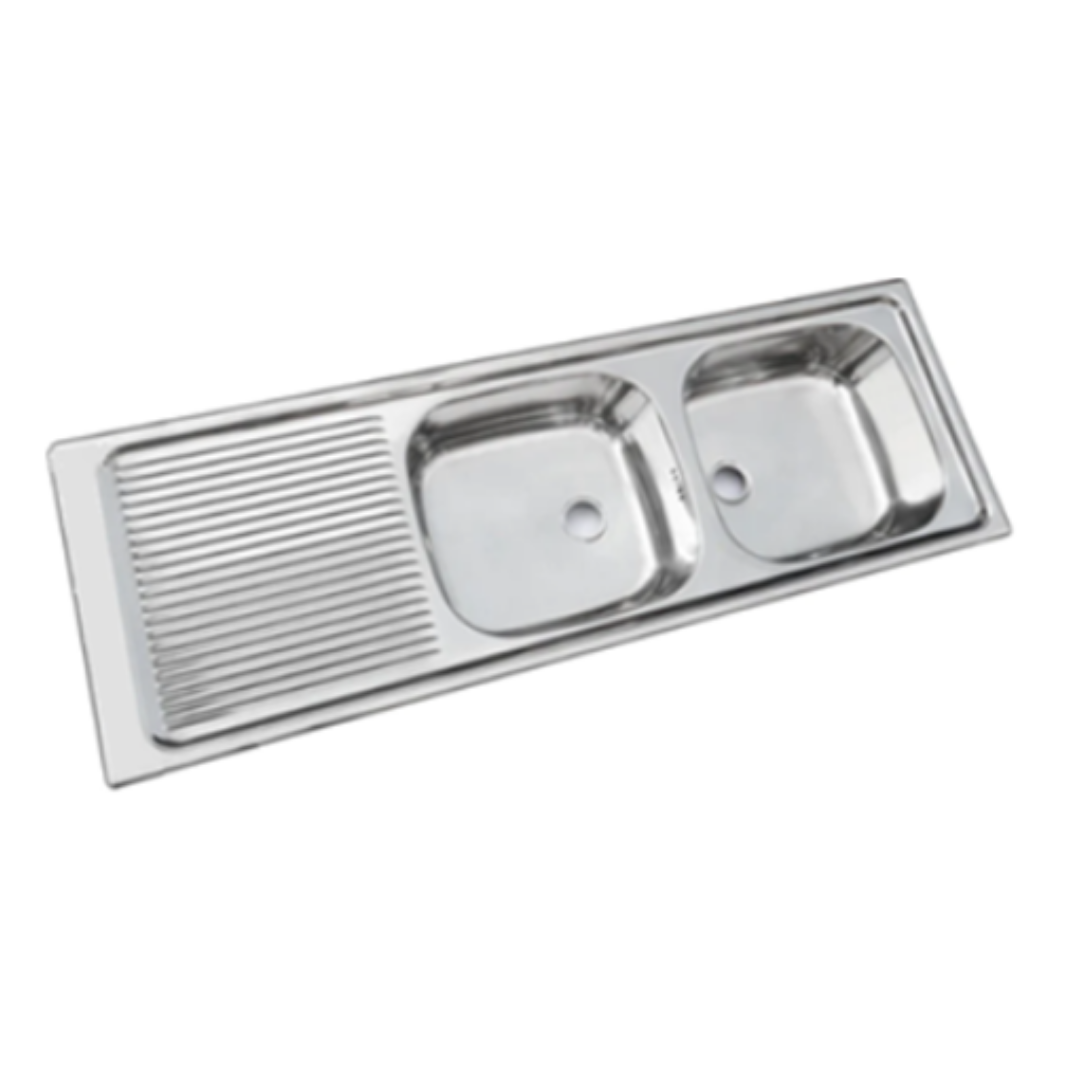 Lavaplatos Empotrar 135 cm 2 Cubetas con Escurridor Acero Inoxidable