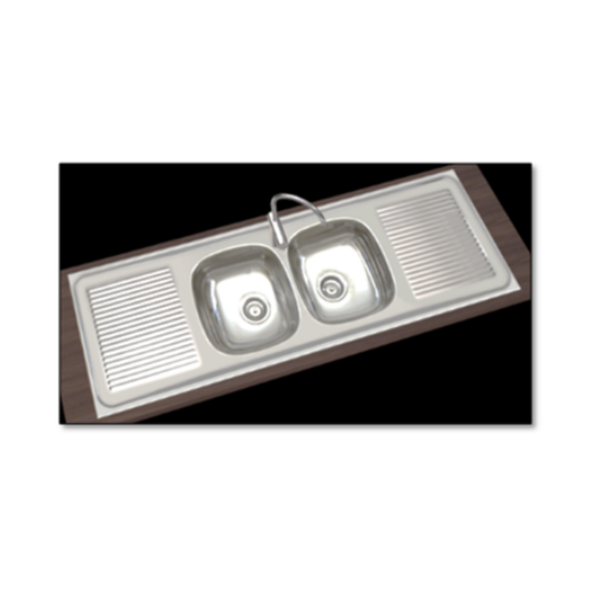 Lavaplatos Empotrar 180 cm 2 Cubetas Doble Escurridor Acero Inoxidable