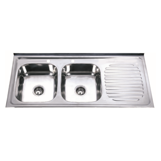 Lavaplatos Sobreponer 120x50 cm 2 Cubetas 2 Perforaciones