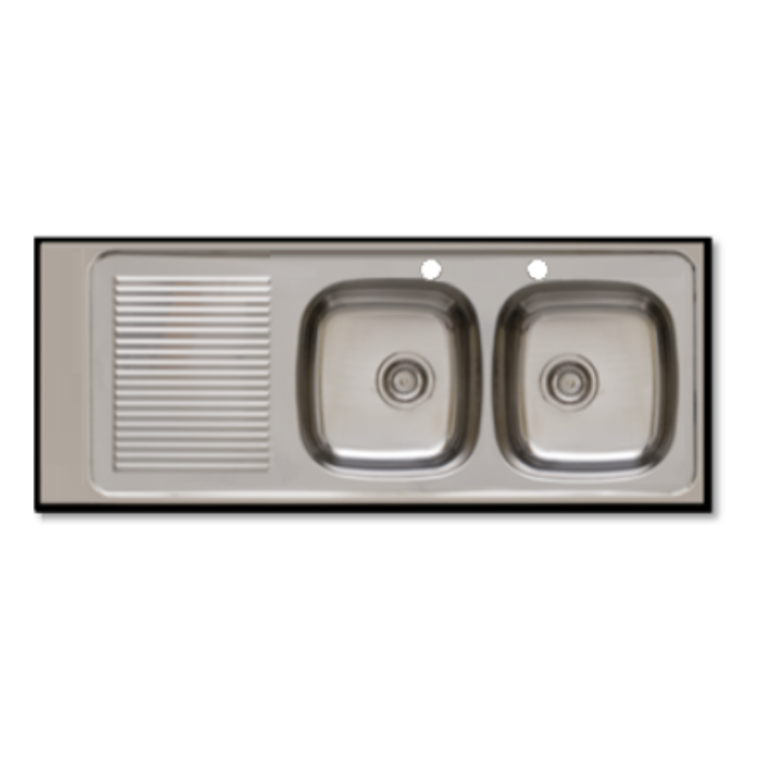 Lavaplatos 2 Cubetas 135 cm Izquierdo 2 Perforaciones Acero Inoxidable