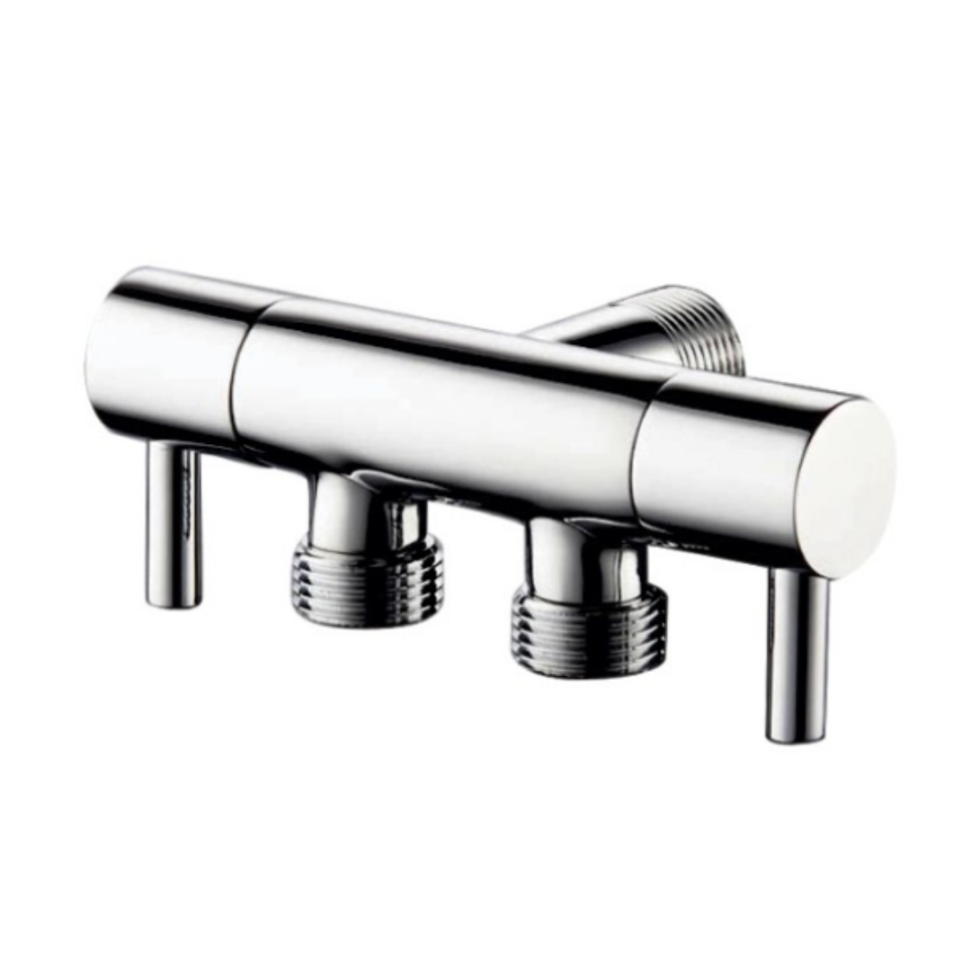 Llave Angular Doble Salida Cromada para WC