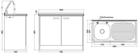 Kit Cocina 100 cm | Mueble + Lavaplatos + Combinación 8”