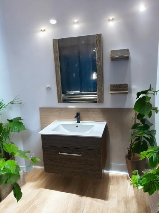 Kit Lavamanos de Loza con Mueble Suspendido + Espejo y Accesorios