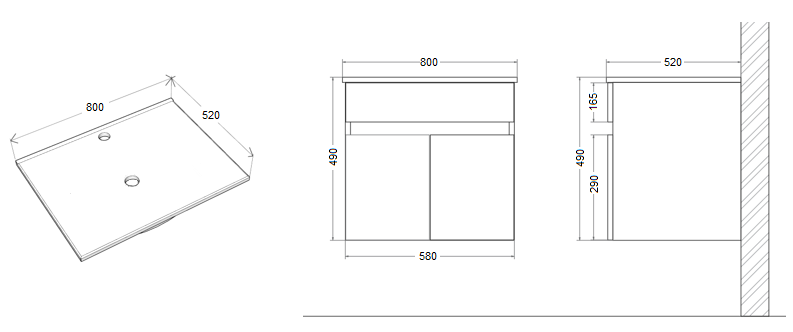 Mueble Suspendido 80 cm con Cubierta de Cuarzo Blanco Marfil