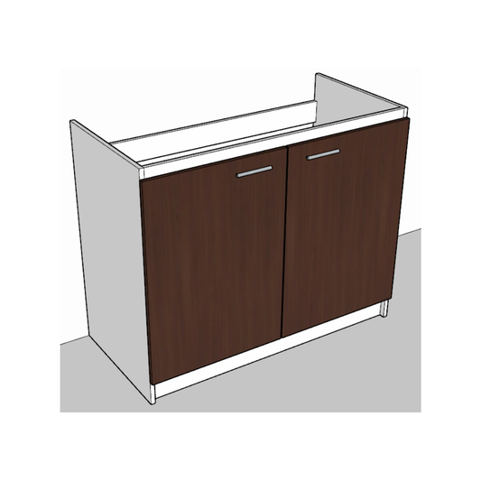 Mueble Base Lavaplatos 100 cm Blanco con Puertas Café Melamina