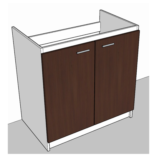 Mueble Base Lavaplatos 80 cm Blanco con Puertas Café Melamina
