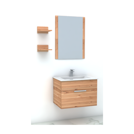 Kit Lavamanos de Loza con Mueble Suspendido, Espejo y Repisas