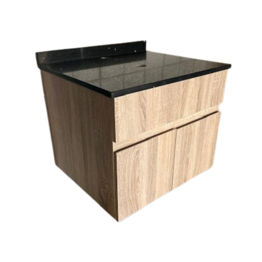 Mueble Lavamanos Suspendido 60 cm con Cubierta de Cuarzo Negro