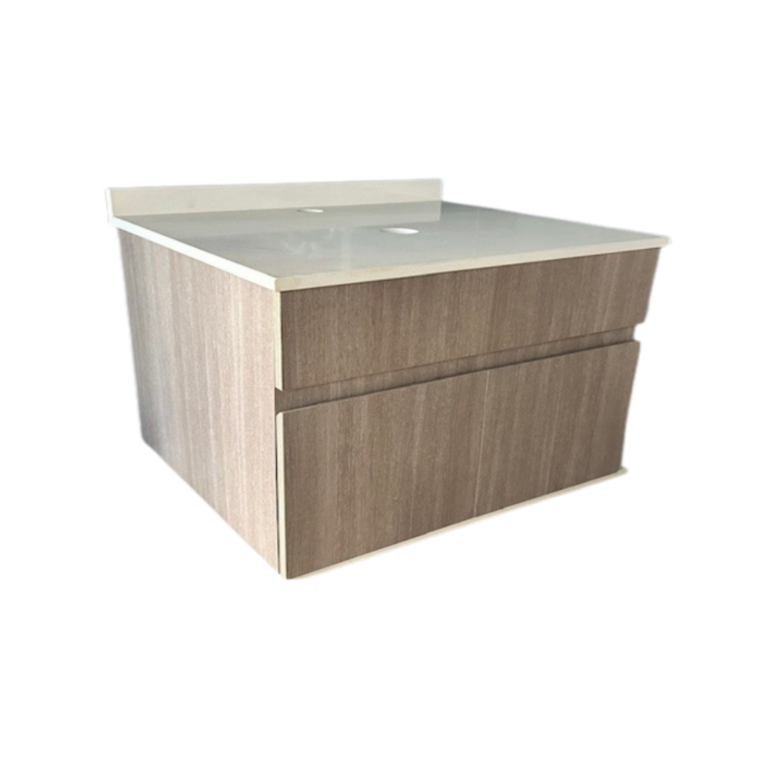 Mueble Suspendido 80 cm con Cubierta de Cuarzo Blanco Marfil