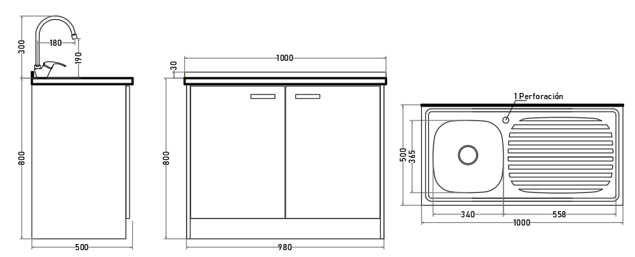 Kit Mueble Lavaplatos 100 cm con Lavaplatos y Monomando
