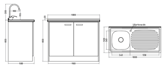 Kit Mueble Lavaplatos 100 cm con Lavaplatos y Monomando