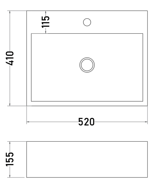 Lavamanos de Sobreponer Rectangular 52 x 41 cm Blanco con Rebalse