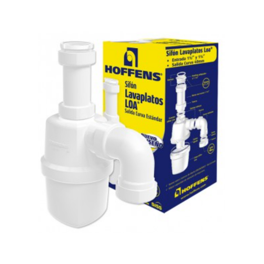 Sifón Hoffens LOA para Lavaplatos Salida Curva 40 mm