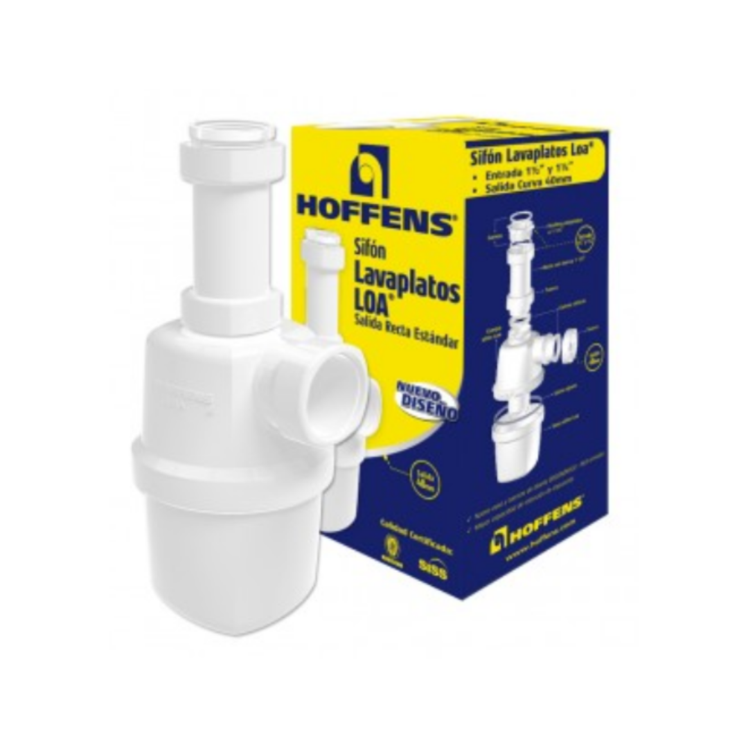 Sifón Hoffens LOA para Lavaplatos Salida Recta 40 mm