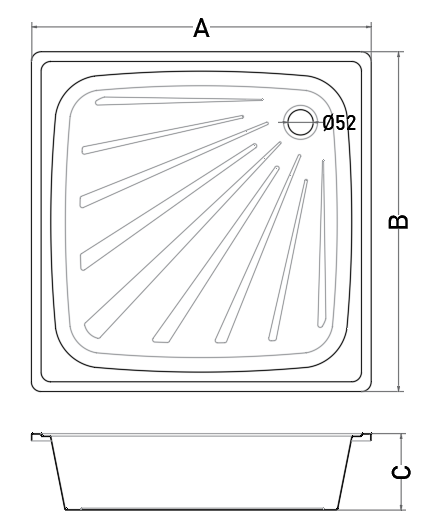 Receptáculo de Ducha 700x700 Acero Esmaltado Blanco Antideslizante