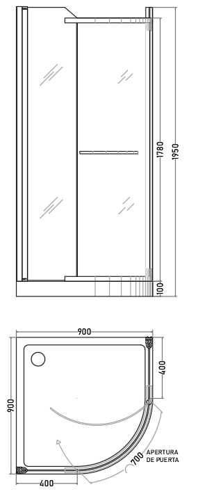 Cabina de Ducha 90x90 cm con Receptáculo Vidrio Templado 6 mm